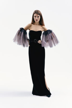 Velvet swan dress with attachable sleeves