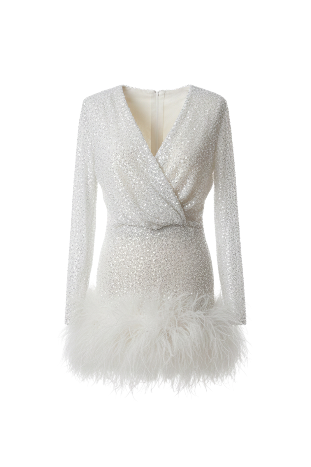 Mini White Dress with Ostrich Feathers Laskari