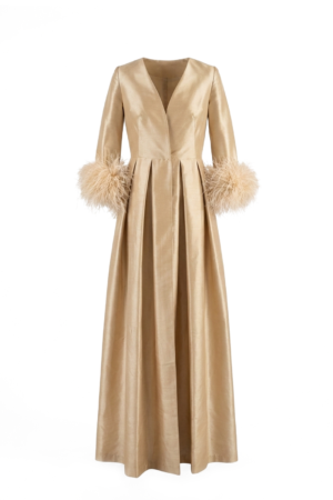 Taft Dress with Feathers Laskari