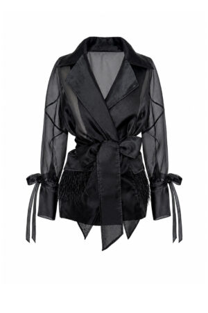 Sheer Black Organza Wrap Jacket Laskari