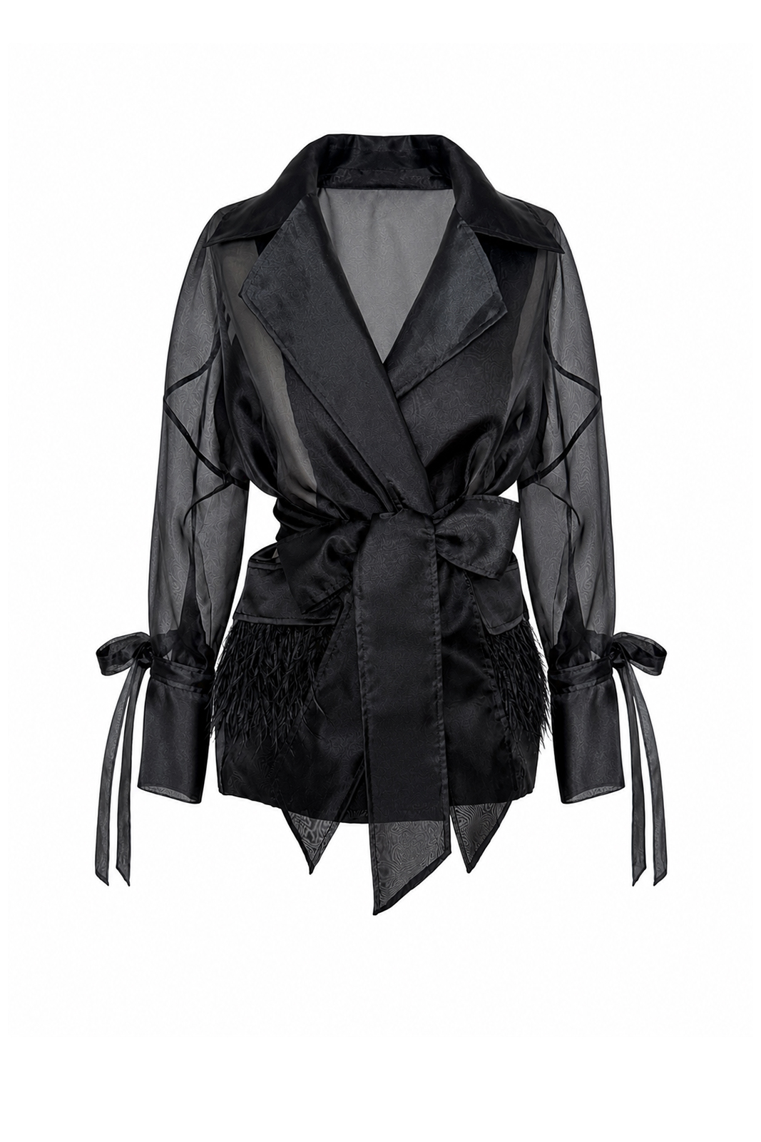 Sheer Black Organza Wrap Jacket Laskari