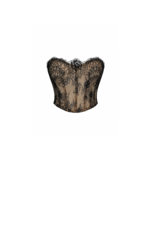 French lace over nude corsetry mesh Black