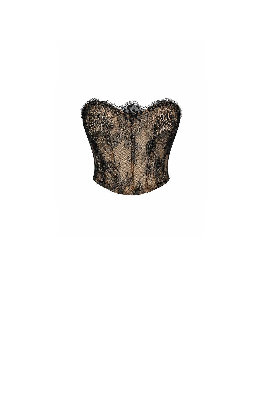 French lace over nude corsetry mesh Black